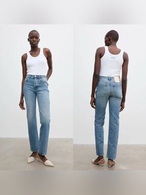 HOUSE OF DAGMAR  Straight Leg Mid-Rise Denim in washed blue